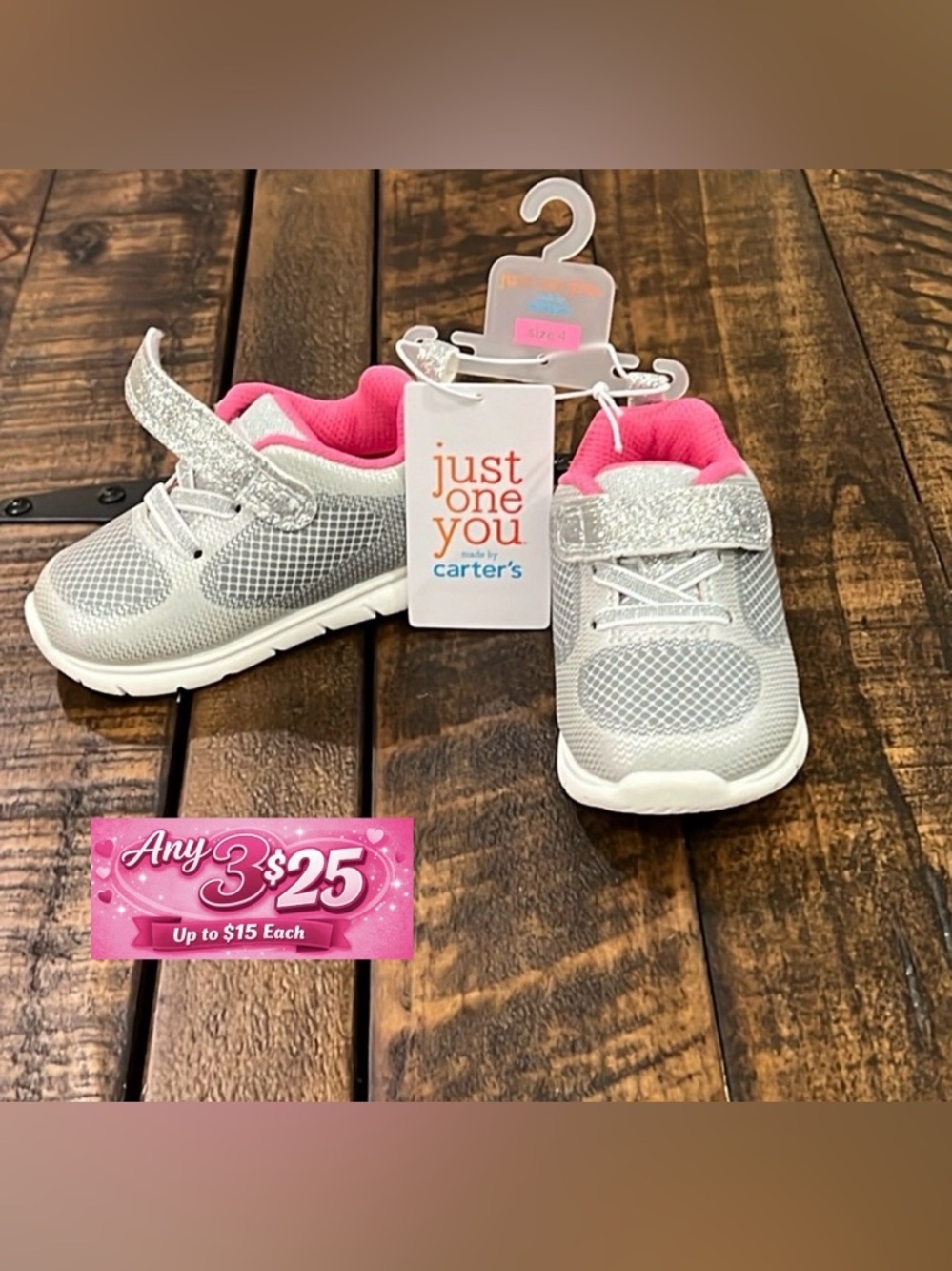 Carters girls silver glitter shoes size 4
